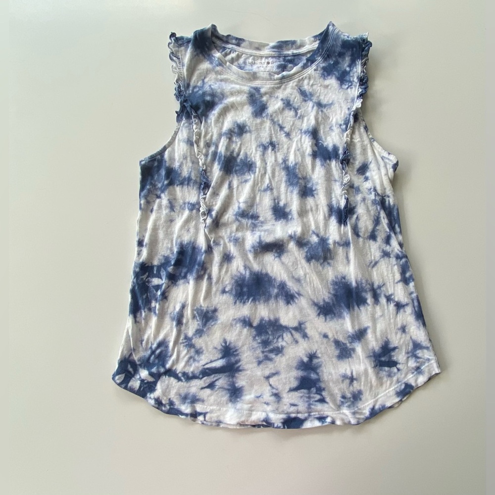Lucky Brand Cotton Tie-Dye T-Shirt, Sleeveless Ruffled Tank Top, Size: XS